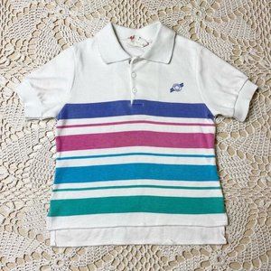 Vintage 1980s Calabash Hi-Lo Hem Colorful Striped Polo Shirt Girls Medium 6 Year